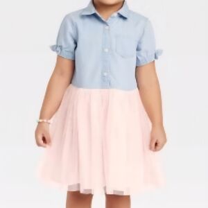 2T Oshkosh B'gosh Girls Chambray Top with Pink Tulle Skirt Dress